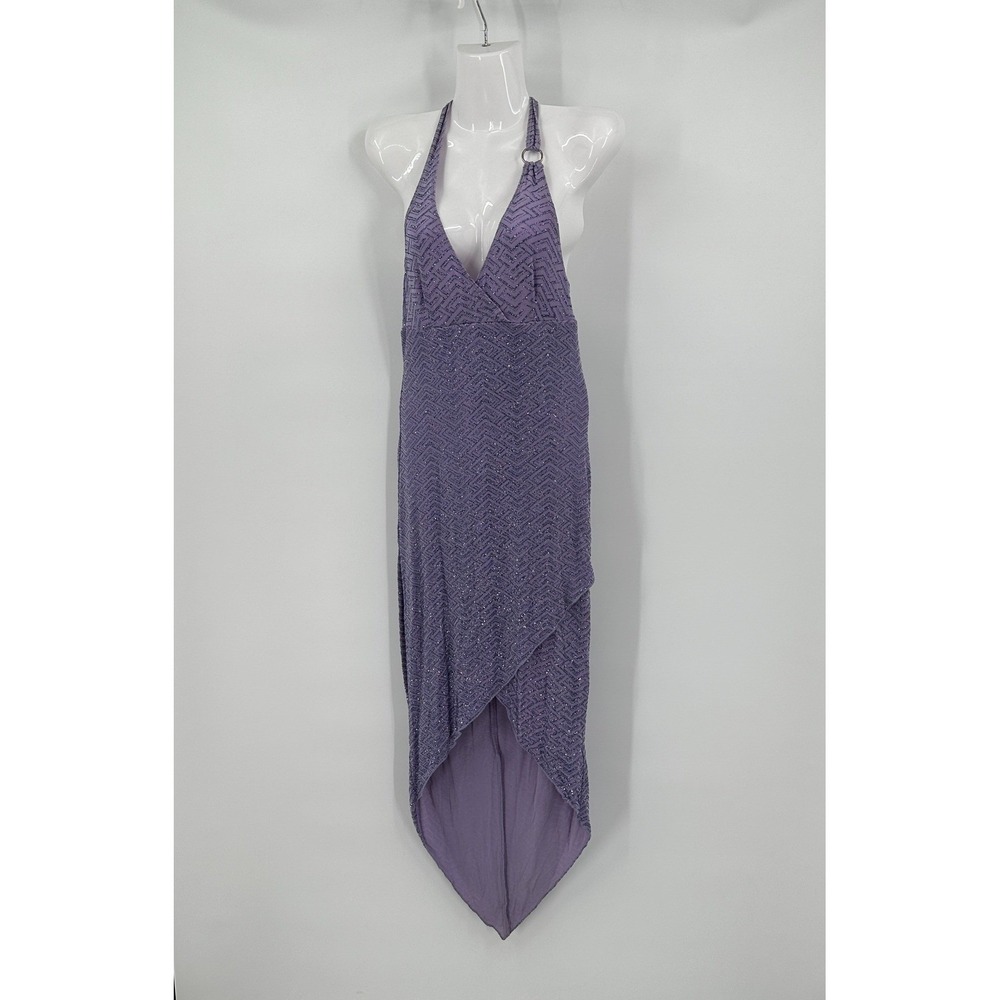 Womens Y2K Halter Midi Dress Size M Glam Prom Formal Evening Metallic Purple
